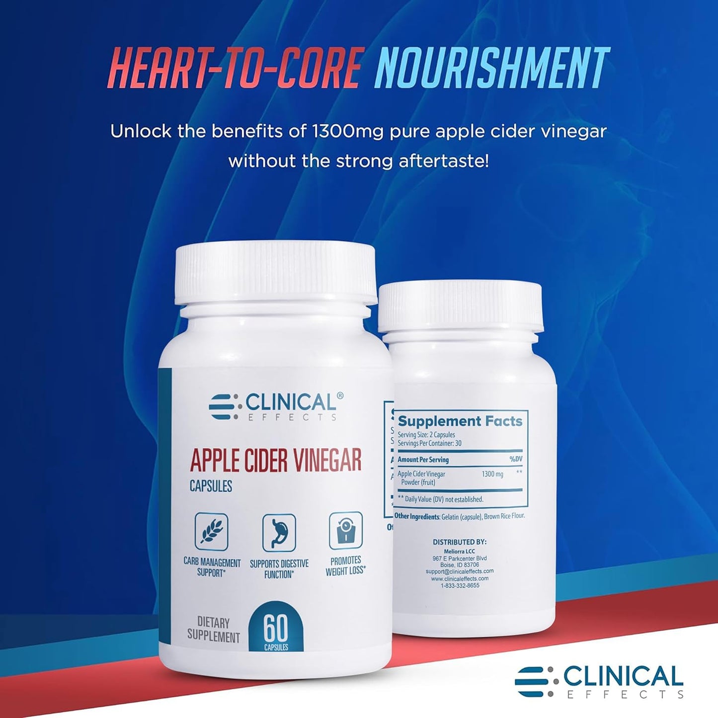 1300mg Apple Cider Vinegar Capsules for Weight Management, Heart Health, Energy - 60 Veggie Pills USA - BoostGo Australia