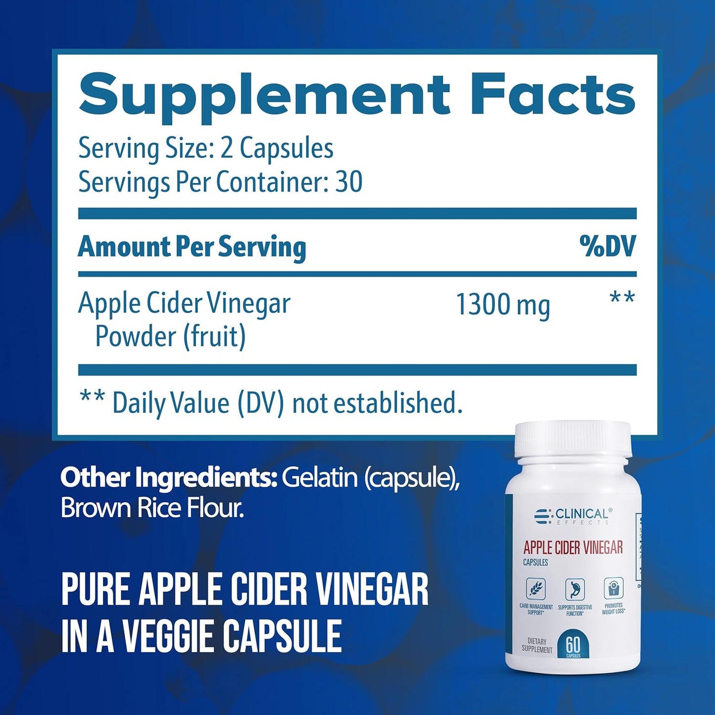 1300mg Apple Cider Vinegar Capsules for Weight Management, Heart Health, Energy - 60 Veggie Pills USA - BoostGo Australia