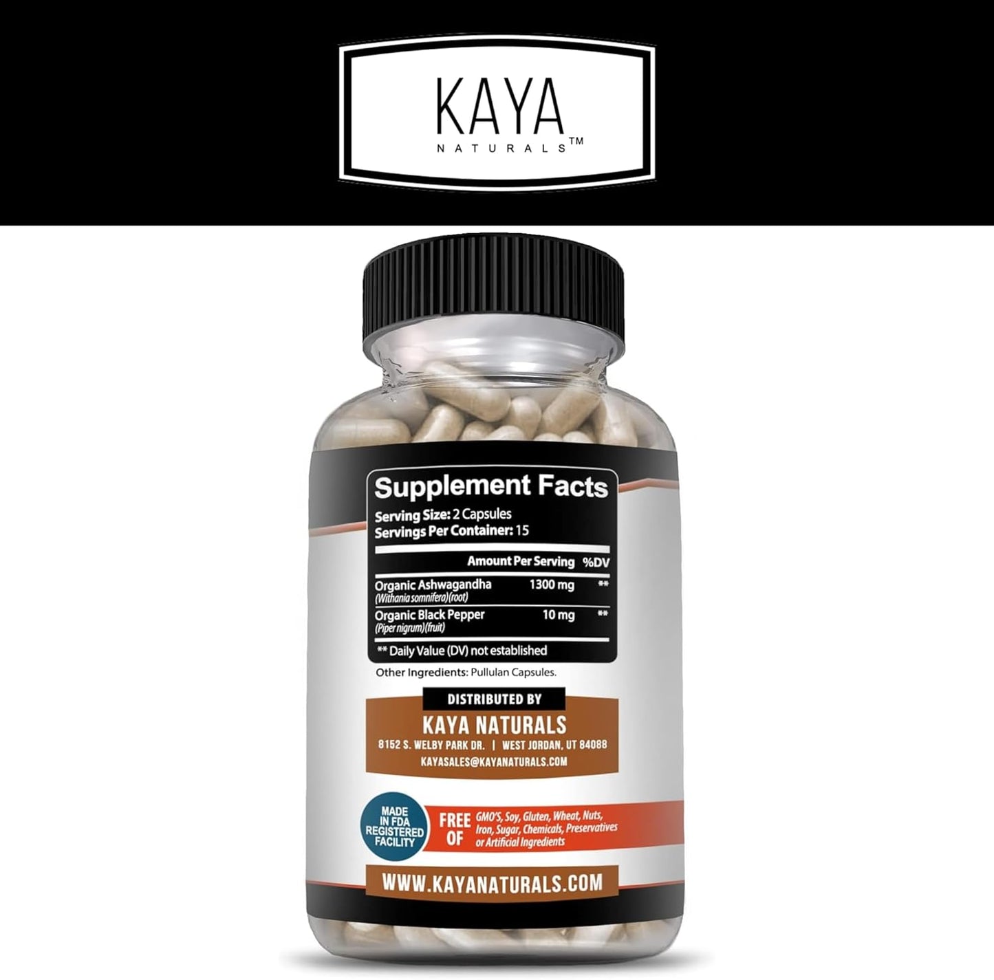 1300mg Organic Ashwagandha Root with Black Pepper | Maximum Strength Adaptogen Supplement for Adrenal Health & Energy