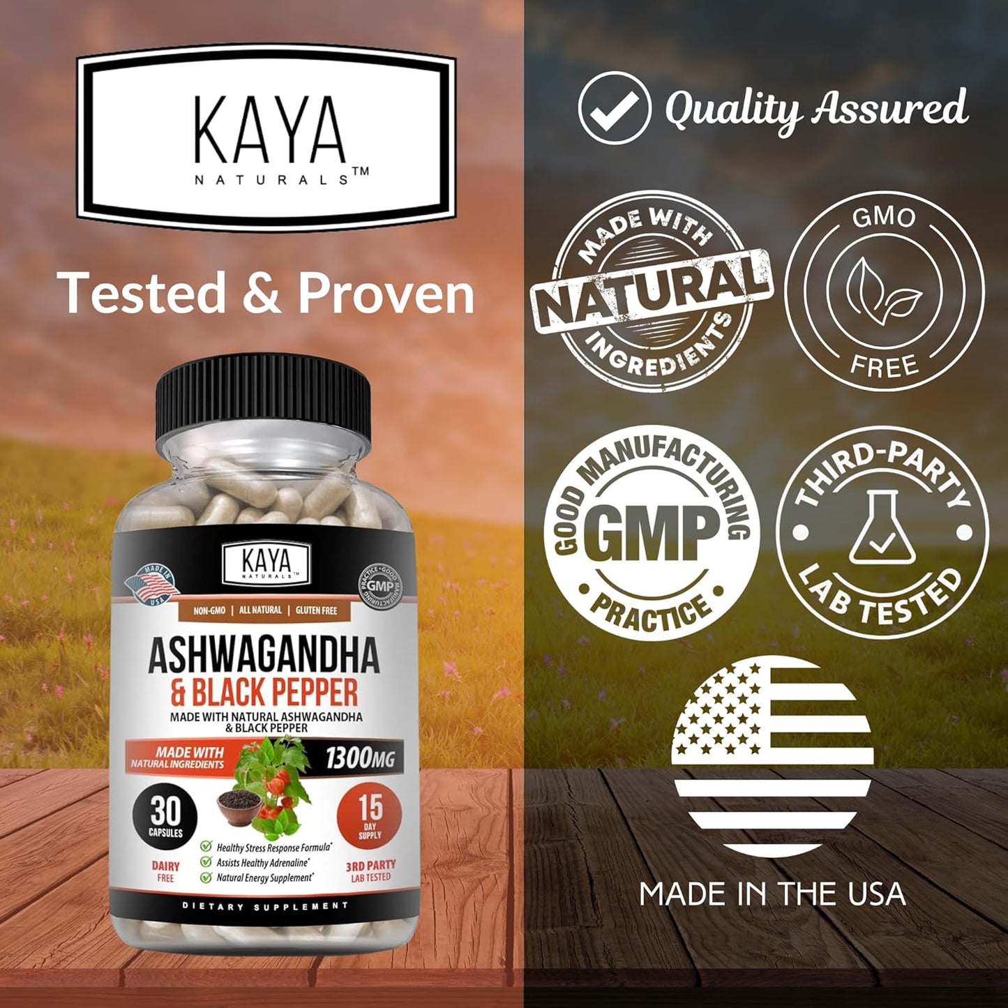 1300mg Organic Ashwagandha Root with Black Pepper | Maximum Strength Adaptogen Supplement for Adrenal Health & Energy