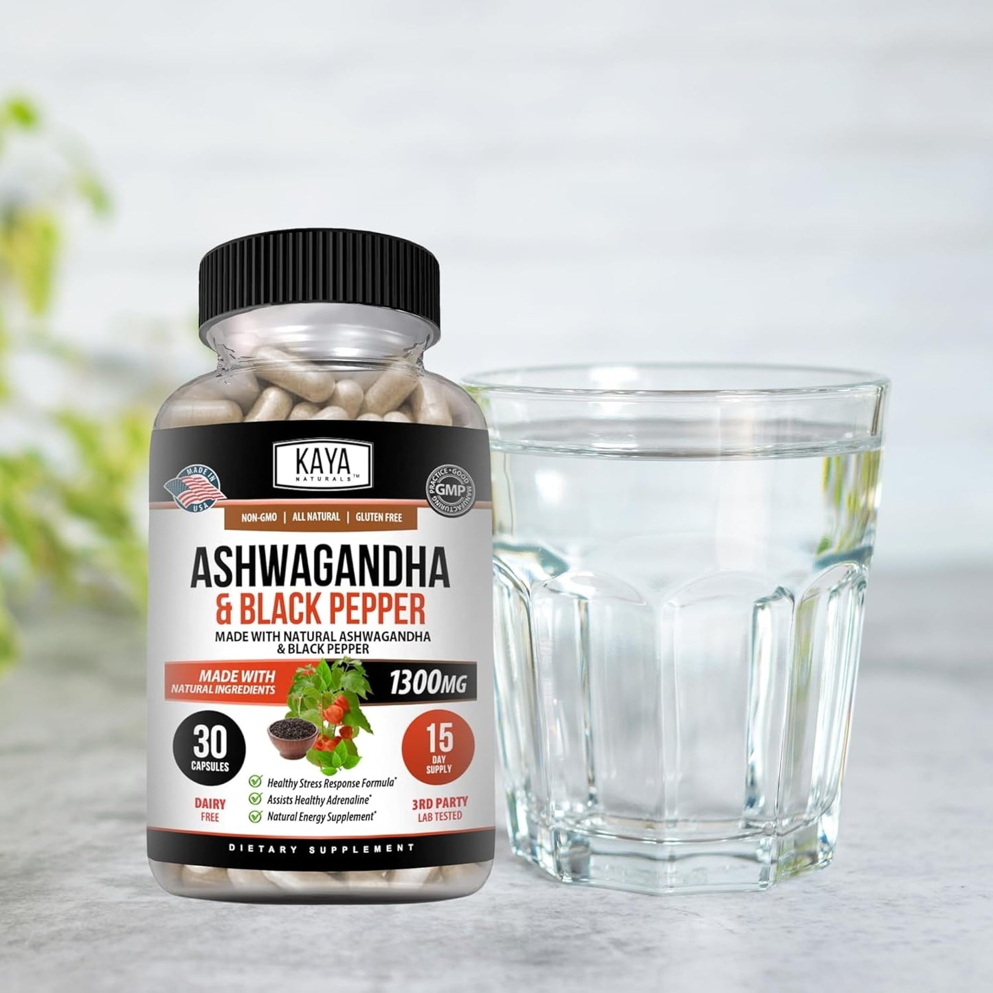 1300mg Organic Ashwagandha Root with Black Pepper | Maximum Strength Adaptogen Supplement for Adrenal Health & Energy
