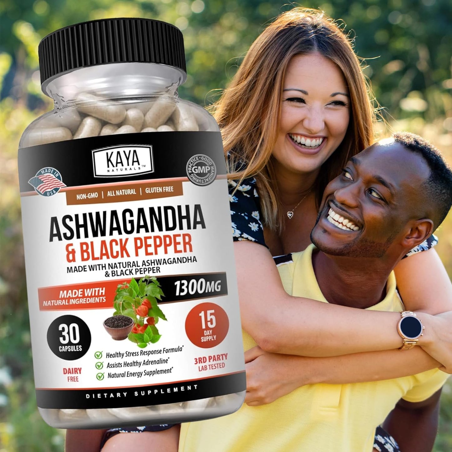 1300mg Organic Ashwagandha Root with Black Pepper | Maximum Strength Adaptogen Supplement for Adrenal Health & Energy