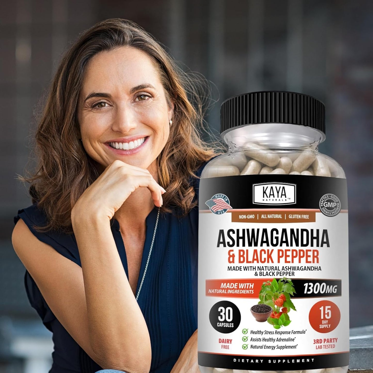 1300mg Organic Ashwagandha Root with Black Pepper | Maximum Strength Adaptogen Supplement for Adrenal Health & Energy