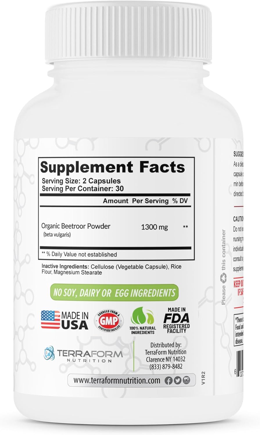 1300mg Red Beetroot Extract Powder Capsules - Vegan Friendly Supplement - 60 Capsules - Made in USA - 1 Month Supply