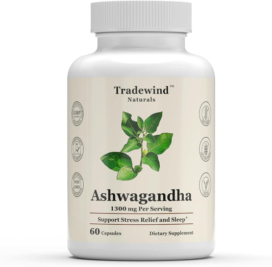 1300mg Vegan Ashwagandha with Black Pepper by Tradewind Naturals - Non-GMO Formula