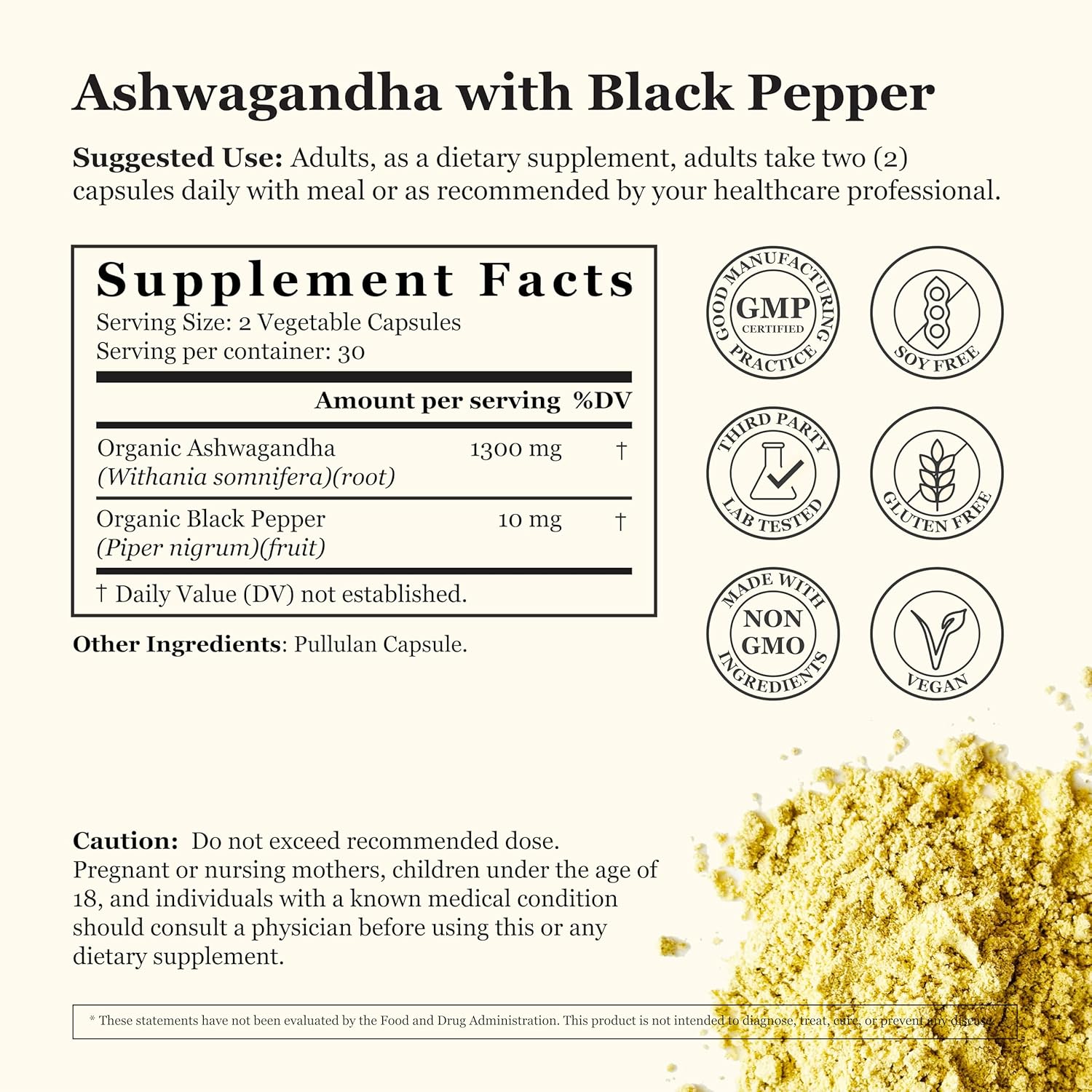 1300mg Vegan Ashwagandha with Black Pepper by Tradewind Naturals - Non-GMO Formula