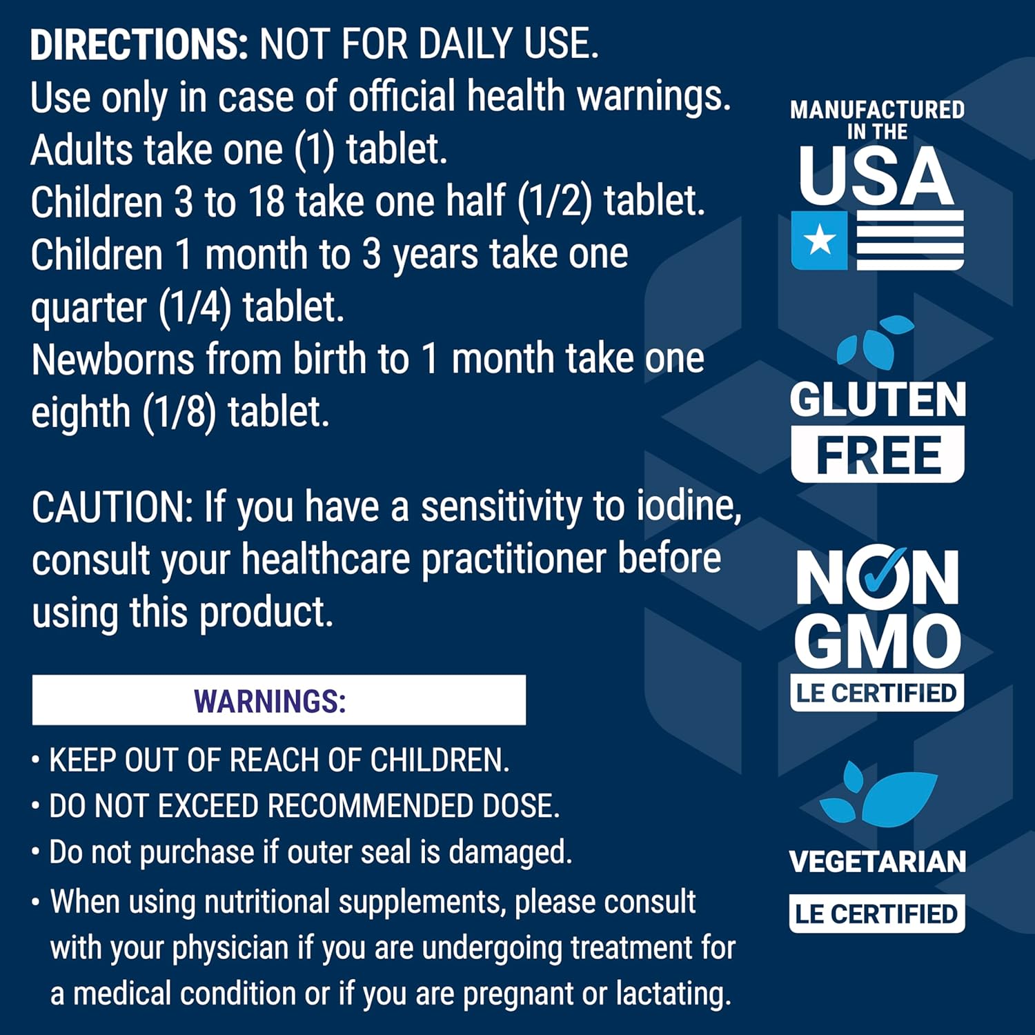 130mg Potassium Iodide Tablets for Life Extension - Pack of 14