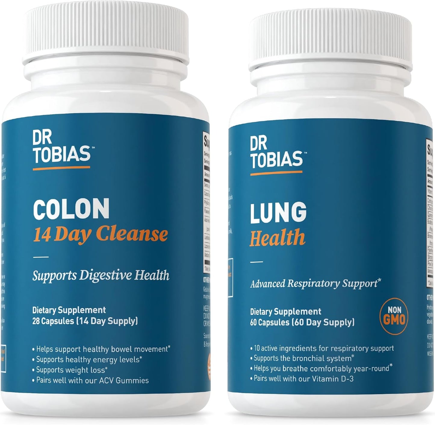14-Day Colon Cleanse & Lung Health Supplements with Fiber, Herbs, Probiotics, Vitamin C - Gut and Lung Support - Non-GMO