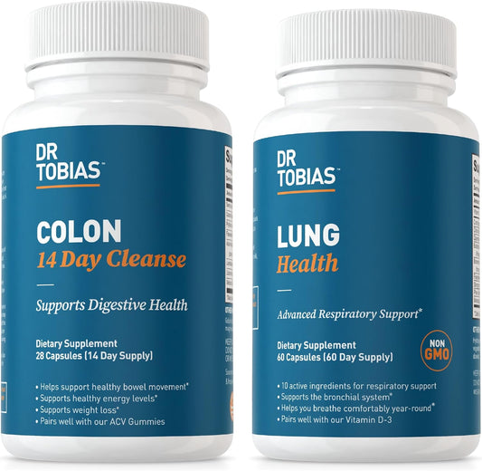 14-Day Colon Cleanse & Lung Health Supplements with Fiber, Herbs, Probiotics, Vitamin C - Gut and Lung Support - Non-GMO