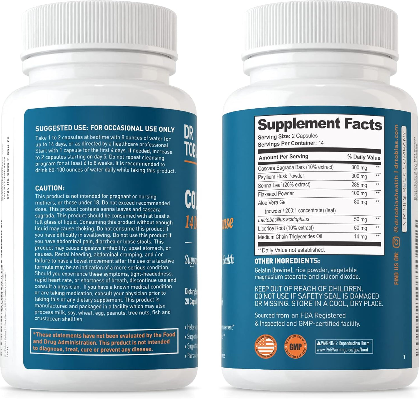 14-Day Colon Cleanse & Lung Health Supplements with Fiber, Herbs, Probiotics, Vitamin C - Gut and Lung Support - Non-GMO
