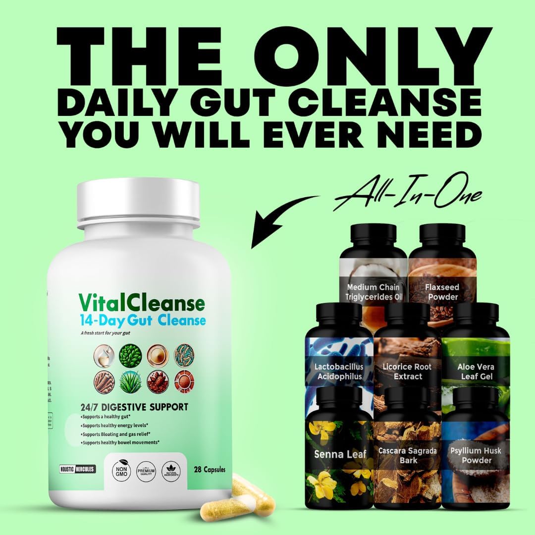 14-Day Holistic Hercules Vital Cleanse for Gut & Colon Support - Deeply Refreshing Revitalizing Cleanse