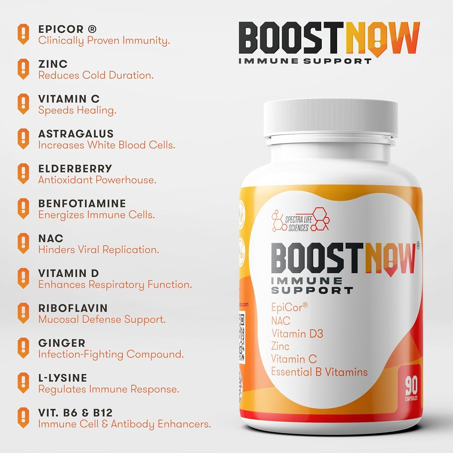 14-in-1 Immune Support Capsules with Vitamin C, D-3, Zinc, EpiCor, Elderberry - 90 Count - Boost Immunity Now