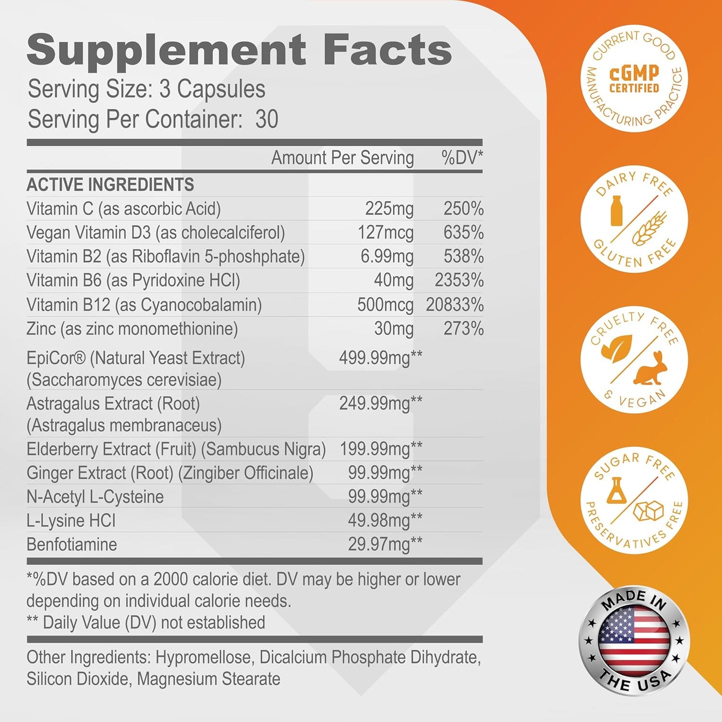 14-in-1 Immune Support Capsules with Vitamin C, D-3, Zinc, EpiCor, Elderberry - 90 Count - Boost Immunity Now