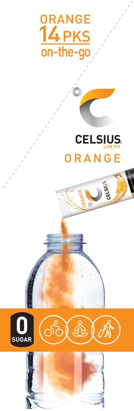 14 Pack CELSIUS Orange Powder Stick Packs for On-the-Go Energy Boost