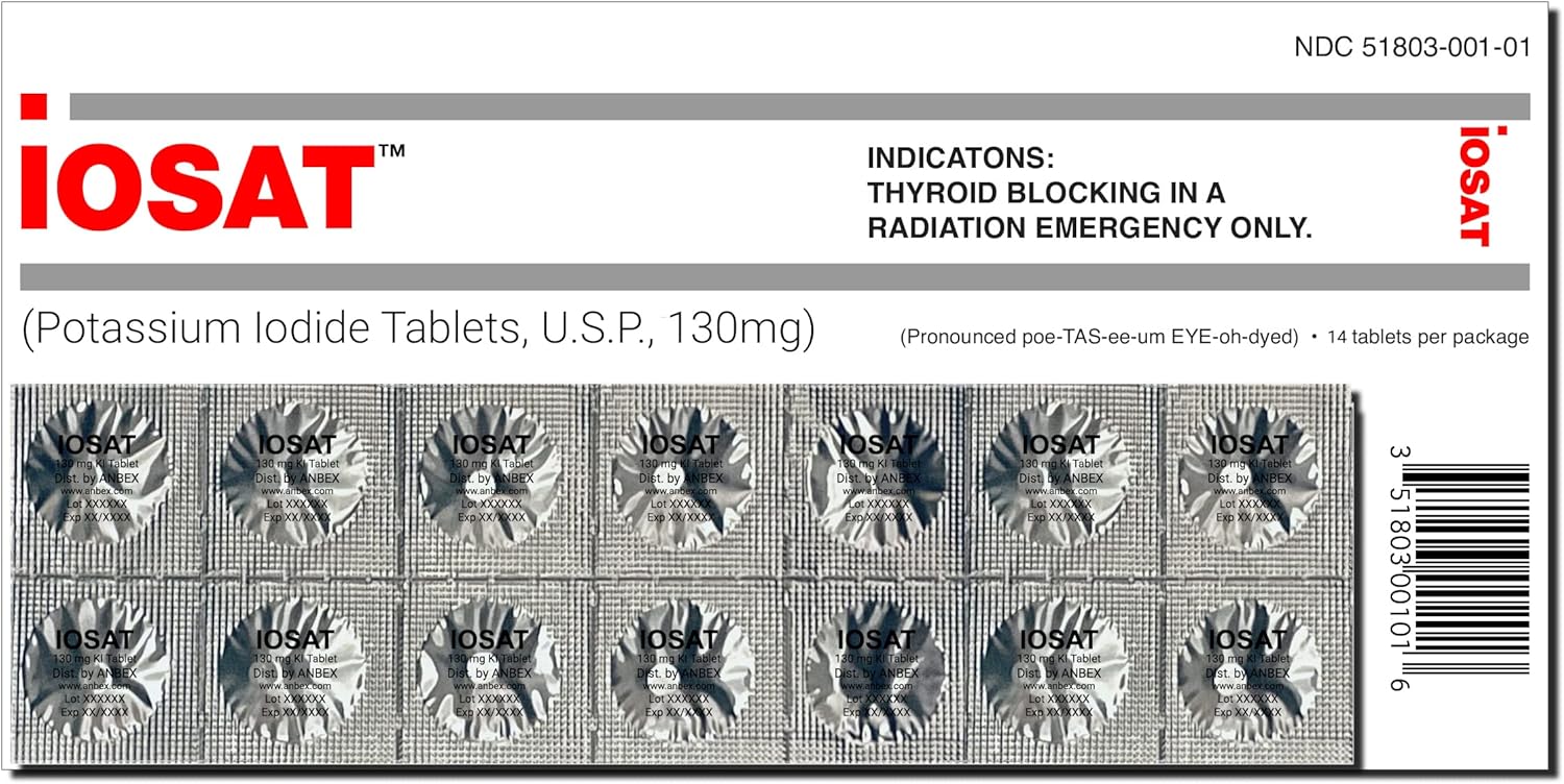 14 Potassium Iodide Tablets, 130mg - Thyroid Support and Radiation Protection
