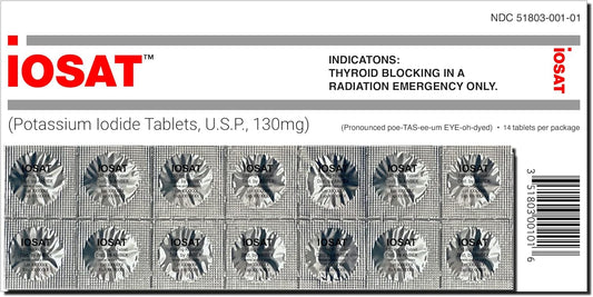 14 Potassium Iodide Tablets, 130mg - Thyroid Support and Radiation Protection
