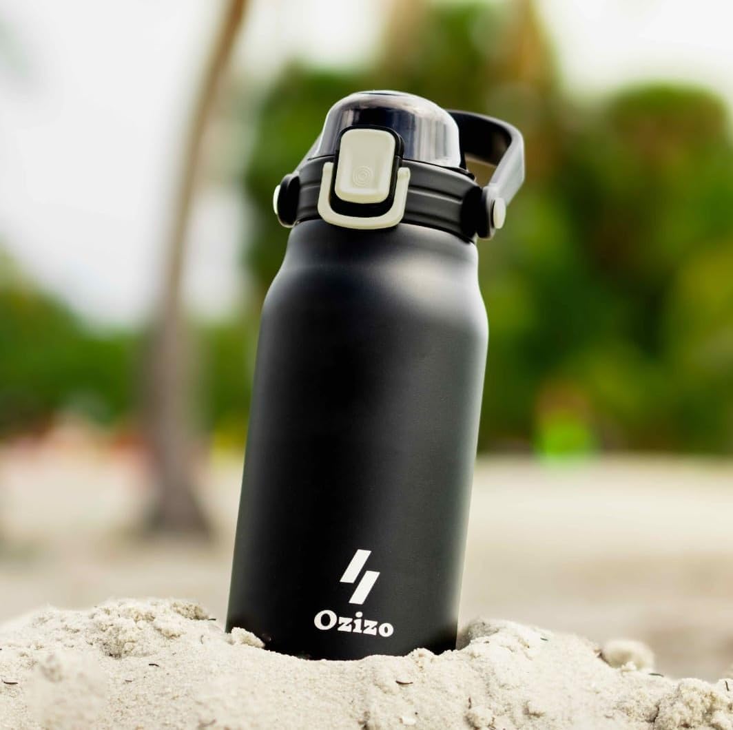 1.4 qt Stainless Steel Insulated Canteen with Handle, Mixing Ball, and Straw for Hiking