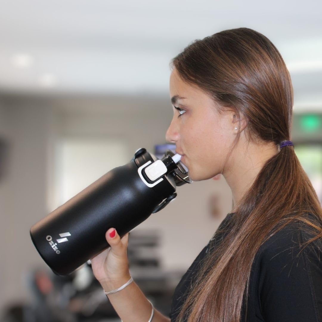 1.4 qt Stainless Steel Insulated Canteen with Handle, Mixing Ball, and Straw for Hiking