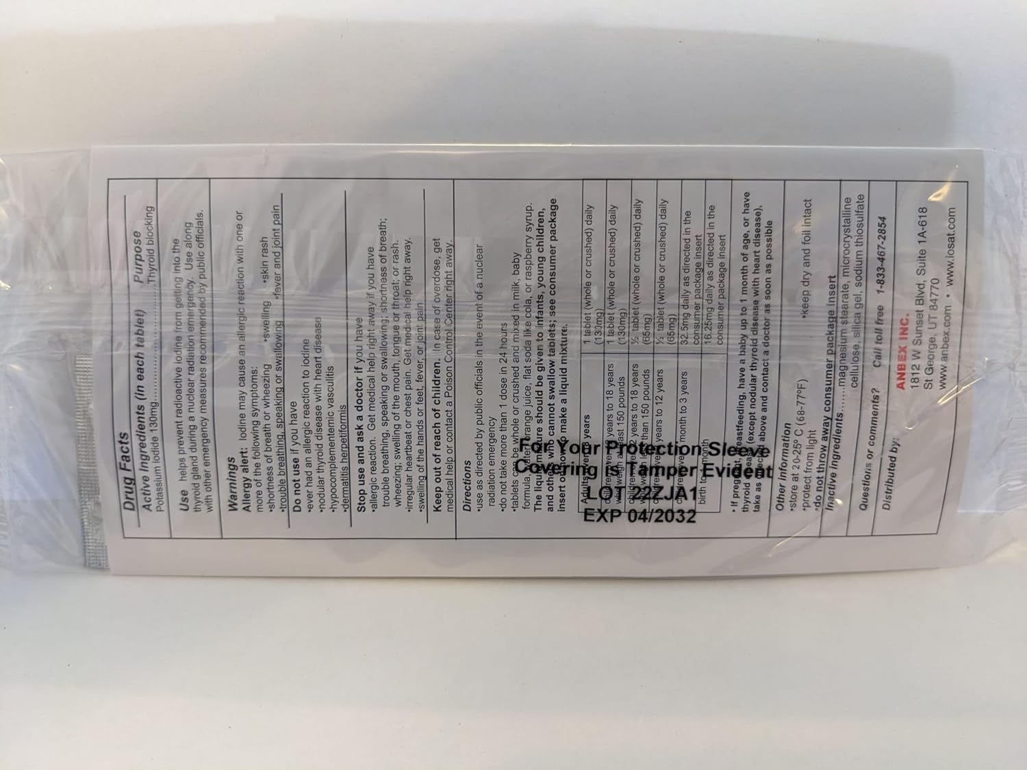 14 Tablets of Anbex IOSAT Potassium Iodide - Radiation Emergency Thyroid Blocking Supplement