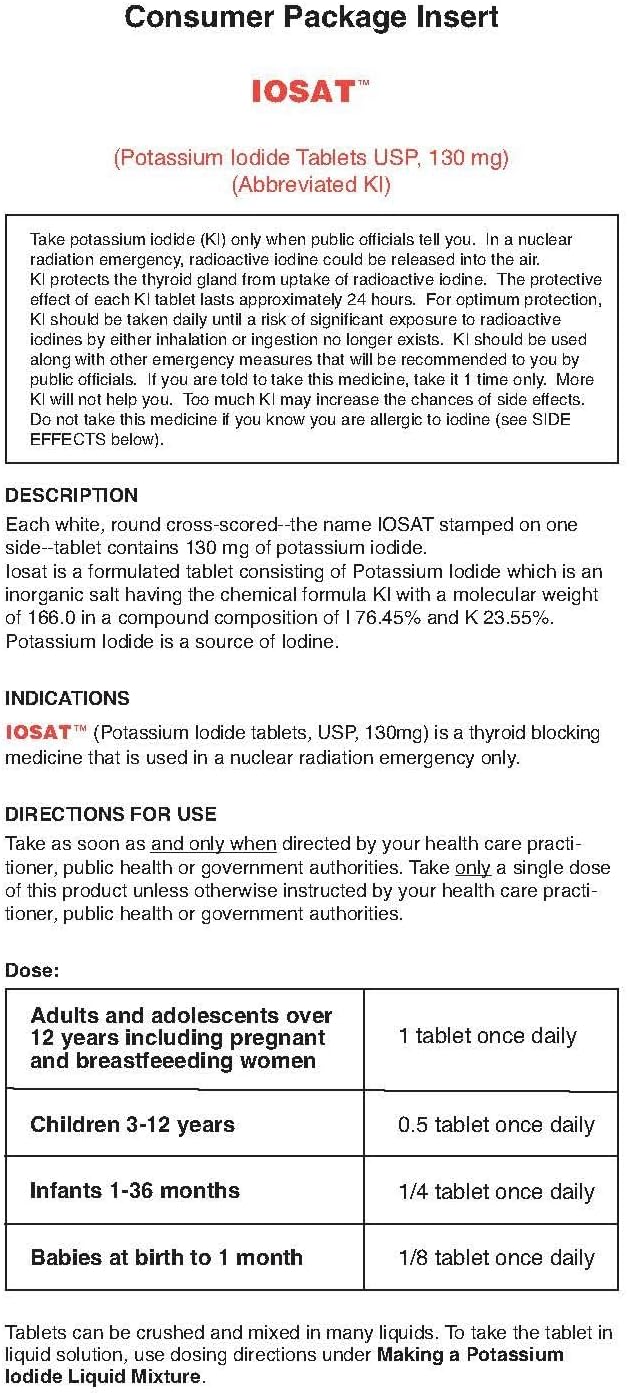 14 Tablets of Anbex IOSAT Potassium Iodide - Radiation Emergency Thyroid Blocking Supplement