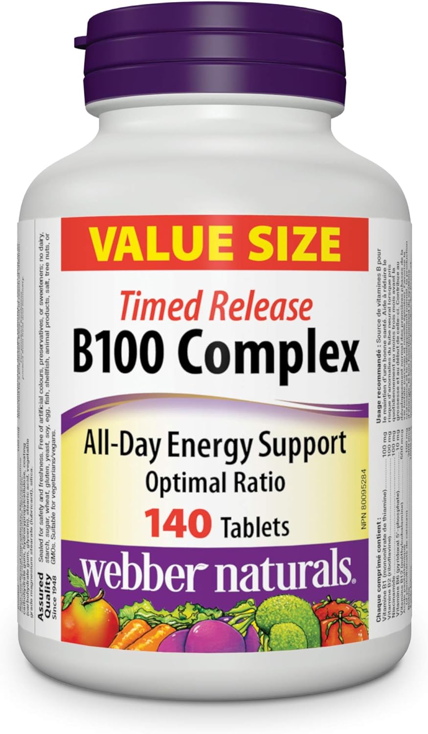 140 Tablet Webber Naturals Vitamin B100 Complex with Time Release Formula - BoostGo Australia
