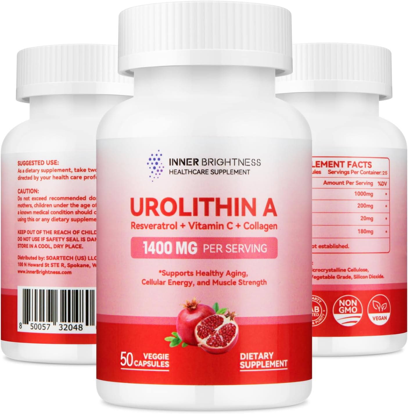 1400 MG Liposomal Urolithin A Supplement for Anti-Aging & Muscle Strength - 50 Count, Non-GMO & Gluten-Free