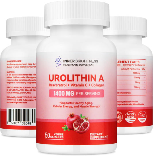 1400 MG Liposomal Urolithin A Supplement for Anti-Aging & Muscle Strength - 50 Count, Non-GMO & Gluten-Free