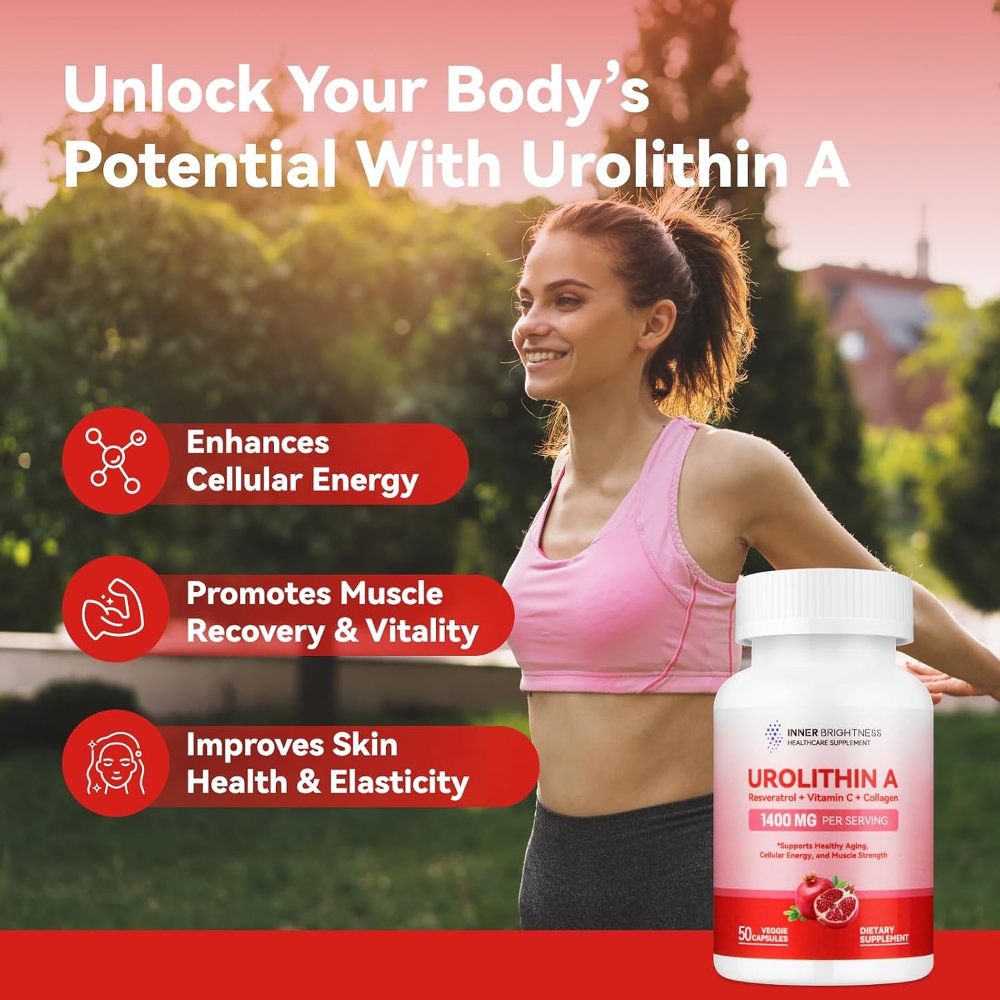1400 MG Liposomal Urolithin A Supplement for Anti-Aging & Muscle Strength - 50 Count, Non-GMO & Gluten-Free