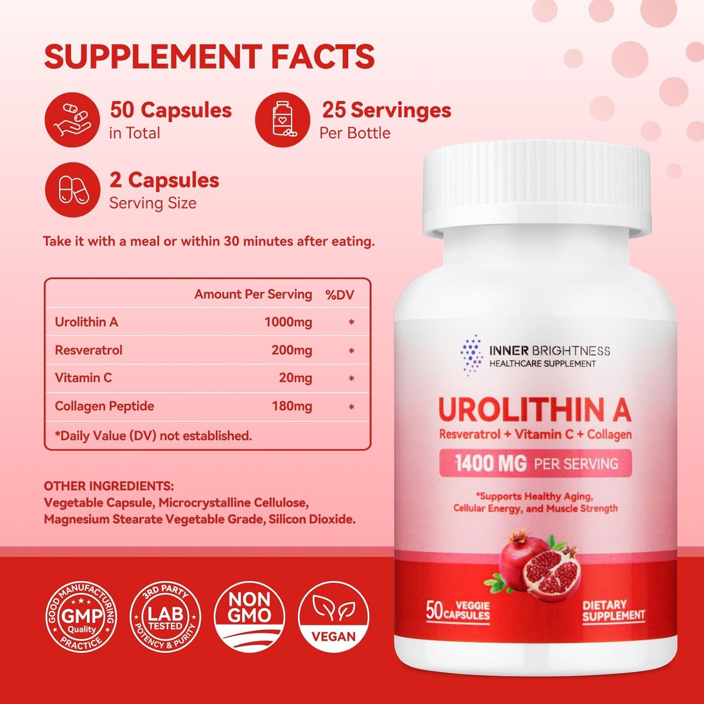 1400 MG Liposomal Urolithin A Supplement for Anti-Aging & Muscle Strength - 50 Count, Non-GMO & Gluten-Free