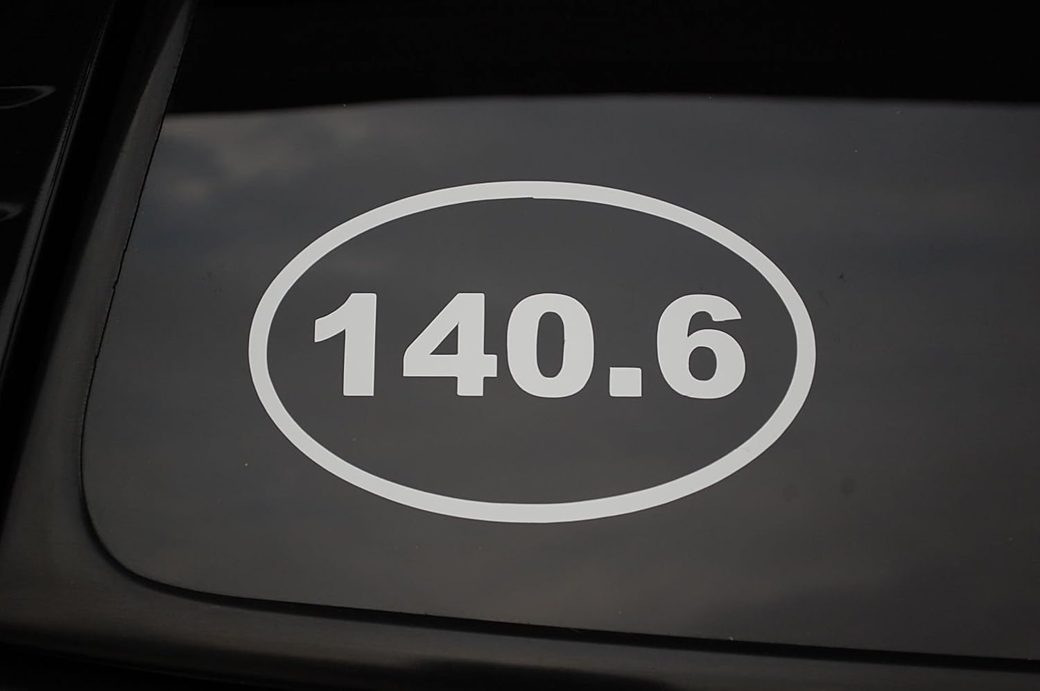 140.6 Triathlon Marathon Oval Vinyl Sticker Decal - Five Star Graphics - Thin Oval Design - Men's Women's - White Color
