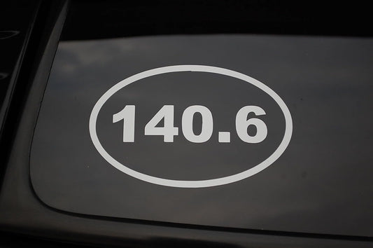 140.6 Triathlon Marathon Oval Vinyl Sticker Decal - Five Star Graphics - Thin Oval Design - Men's Women's - White Color