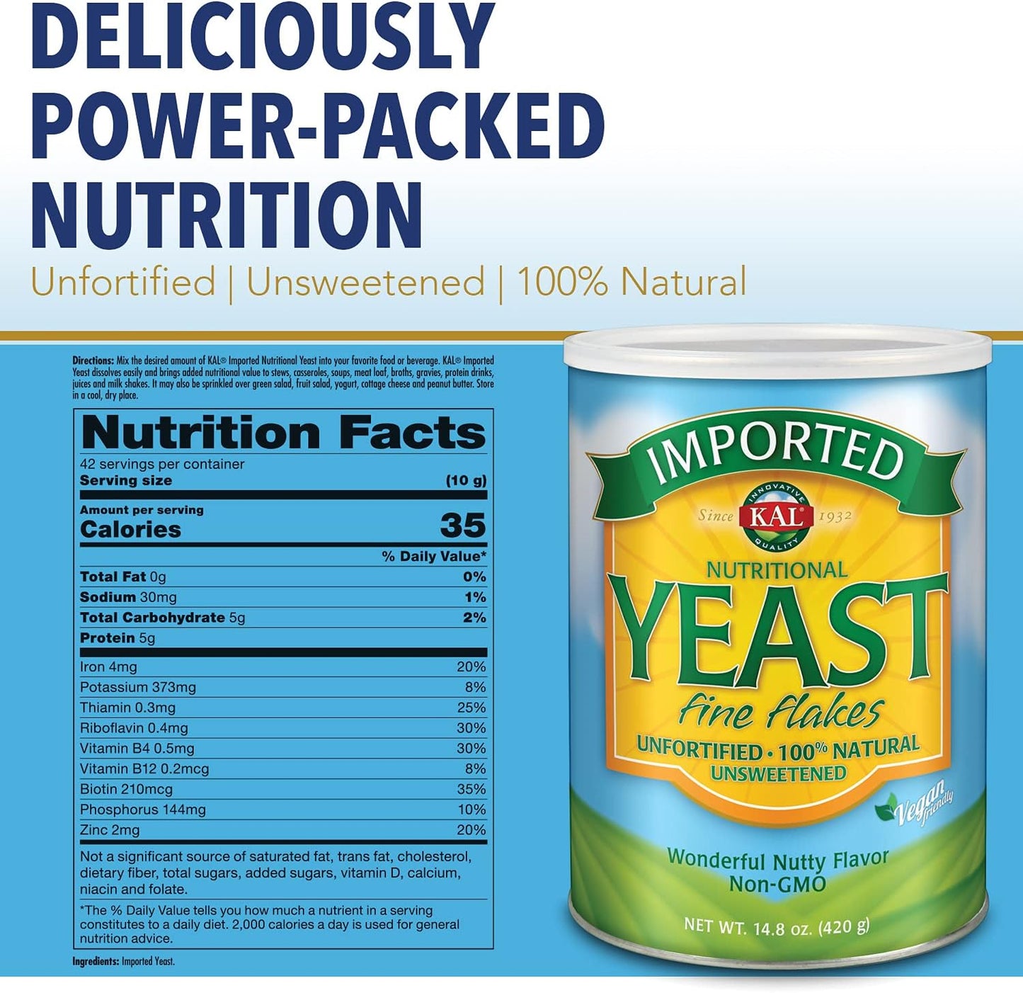 14.8 Ounce KAL Imported Yeast Flakes for Baking and Cooking