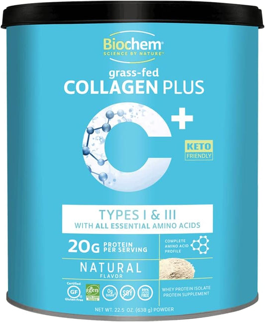 1.4lb Biochem Collagen Protein Powder - Natural Flavor - 20g Collagen for Hair Skin Nails Joints Bones - Amino Acids - Keto-Friendly - Supports Soft Tissue Health
