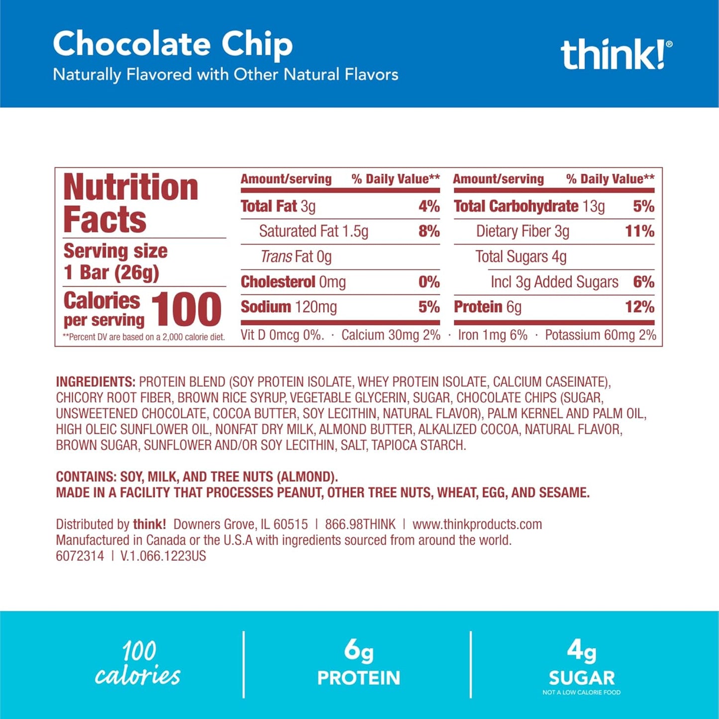 15 Count think! Minis Chocolate Chip Gluten-Free Protein Snack Bars