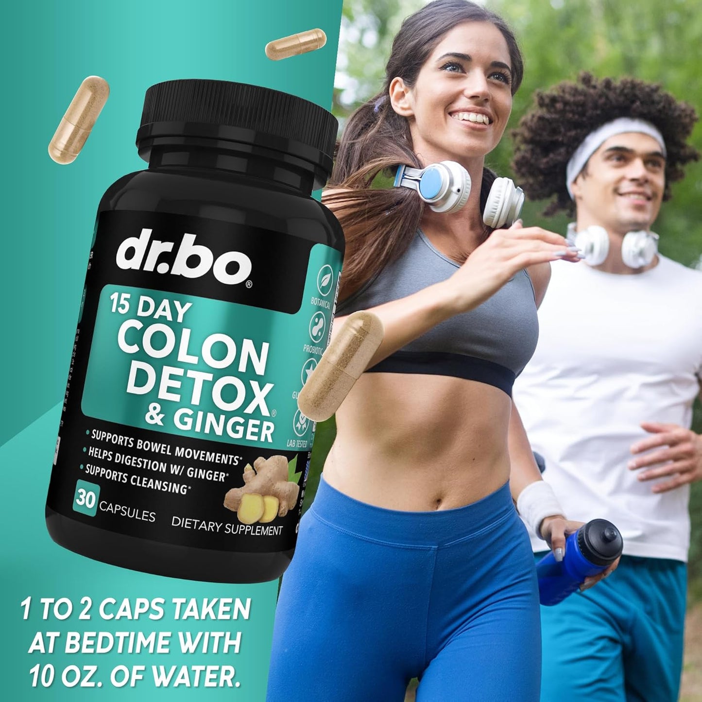 15 Day Colon Cleanse Pills with Ginger & Chlorophyll Drops for Internal Detox & Gut Support