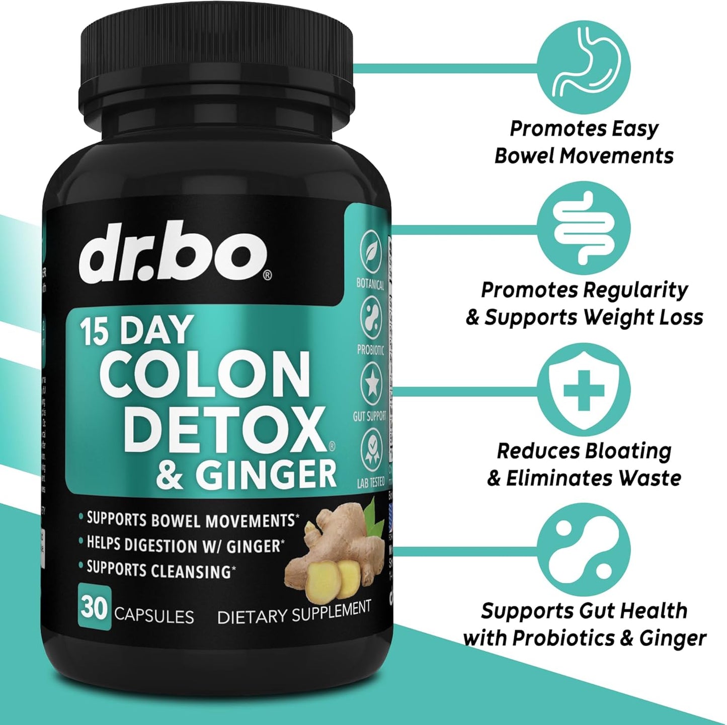15 Day Colon Cleanse Pills with Probiotic Herbal Formula - Dr. BO Colon Cleanser Detox Supplement Capsules for Gut Health