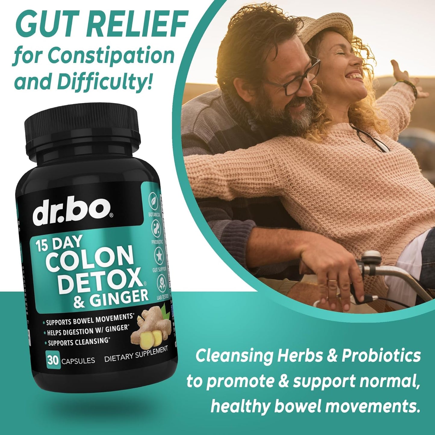 15 Day Colon Cleanse Pills with Probiotic Herbal Formula - Dr. BO Colon Cleanser Detox Supplement Capsules for Gut Health