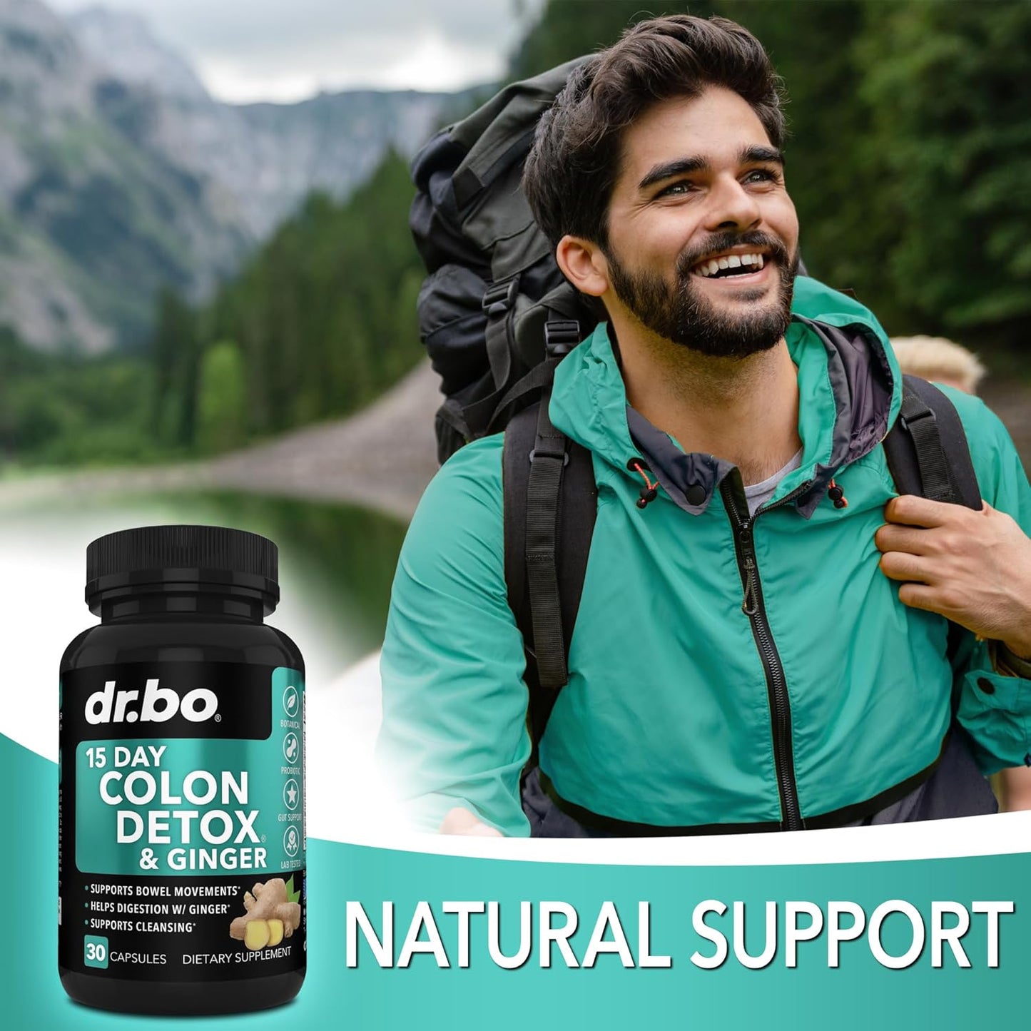 15 Day Colon Cleanse Pills with Probiotic Herbal Formula - Dr. BO Colon Cleanser Detox Supplement Capsules for Gut Health