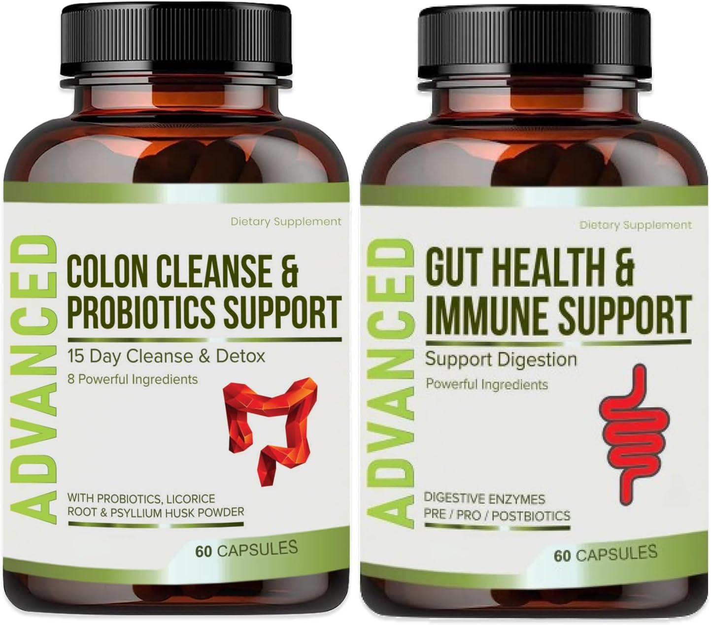 15 Day Colon Cleanse with Probiotics - Gentle Gut Detox with Psyllium Husk for Men & Women - Digestive Health Support with 60 Capsules