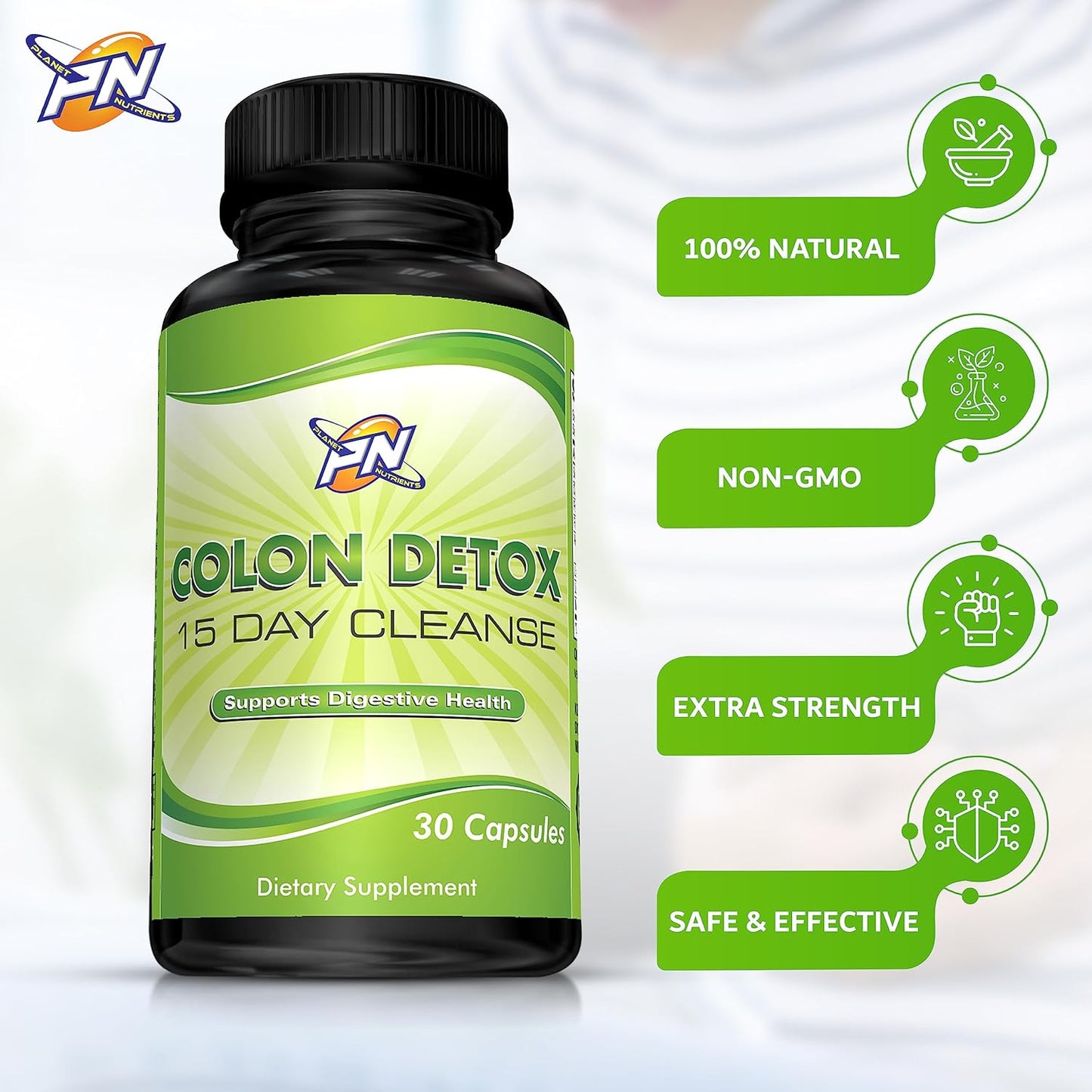 15-Day Colon Detox Capsules for Digestive Health - Non-GMO Formula - 30 Capsules
