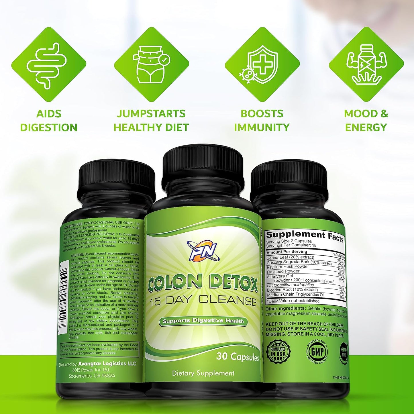 15-Day Colon Detox Capsules for Digestive Health - Non-GMO Formula - 30 Capsules