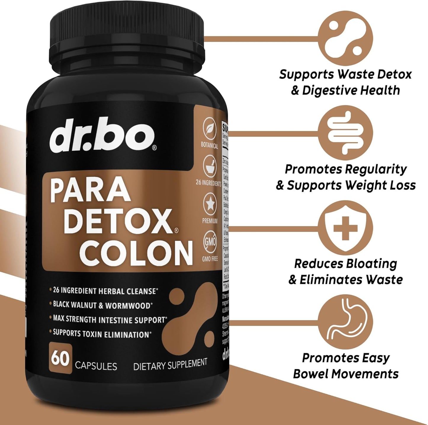 15-Day Dr. BO Colon Cleanse Detox Pills with Ginger & Intestinal Guard - Poop Bowel Movement Supplements for Stomach Bloating & Gut Health