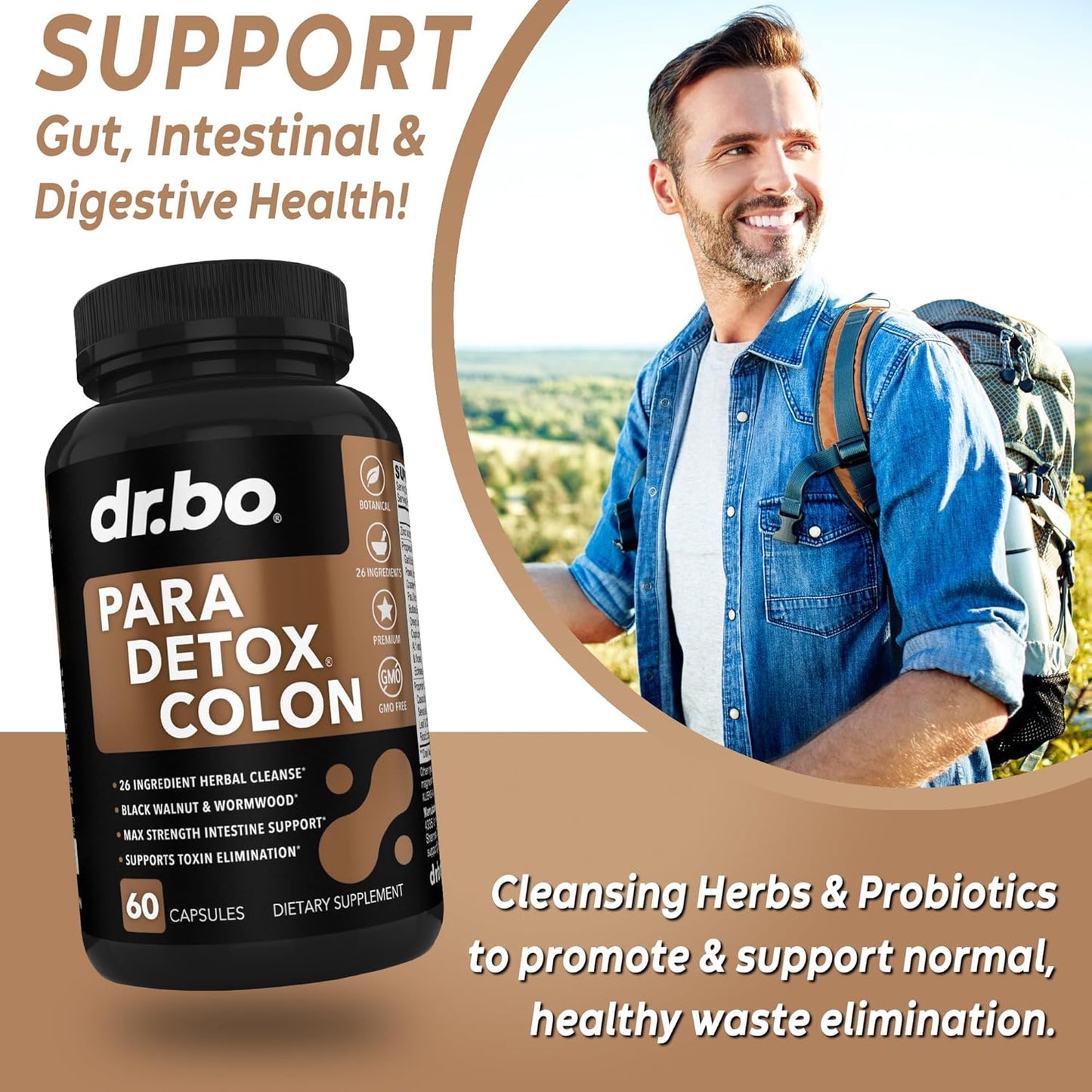 15-Day Dr. BO Colon Cleanse Detox Pills with Ginger & Intestinal Guard - Poop Bowel Movement Supplements for Stomach Bloating & Gut Health