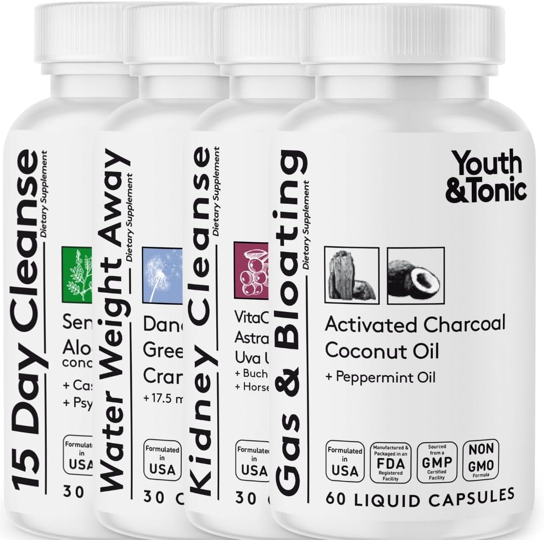 15-Day Full Body Detox & Repair with Colon, Kidney, Gut, Stomach Cleansers - Liver Support & Water Balance, 150 Pills