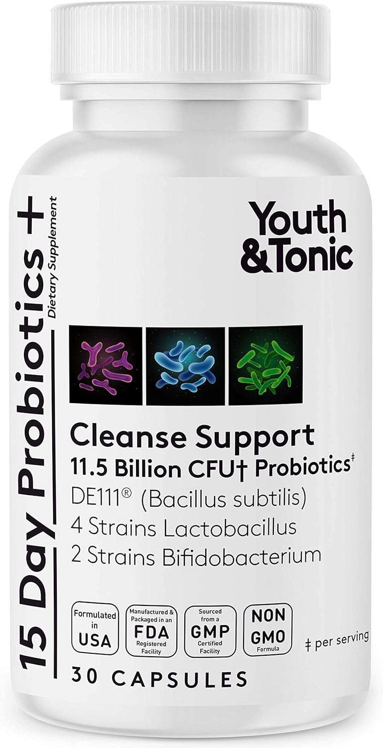 15-Day Youth & Tonic Probiotic Cleanse Supplement - Shelf Stable & Guaranteed Efficacy - Supports Digestive Health, Balance Gut Flora, and Relieves Constipation and Bloating in Women, Men, and Adults