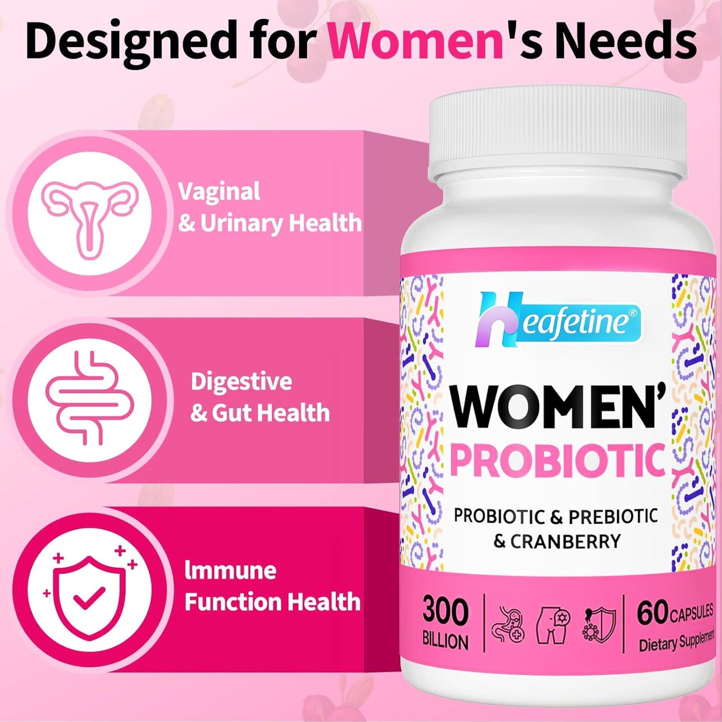 15-in-1 Women's Probiotic with 300 Billion CFUs for Vaginal, Urinary Tract, PH Balance & Immune Support - 60 Capsules