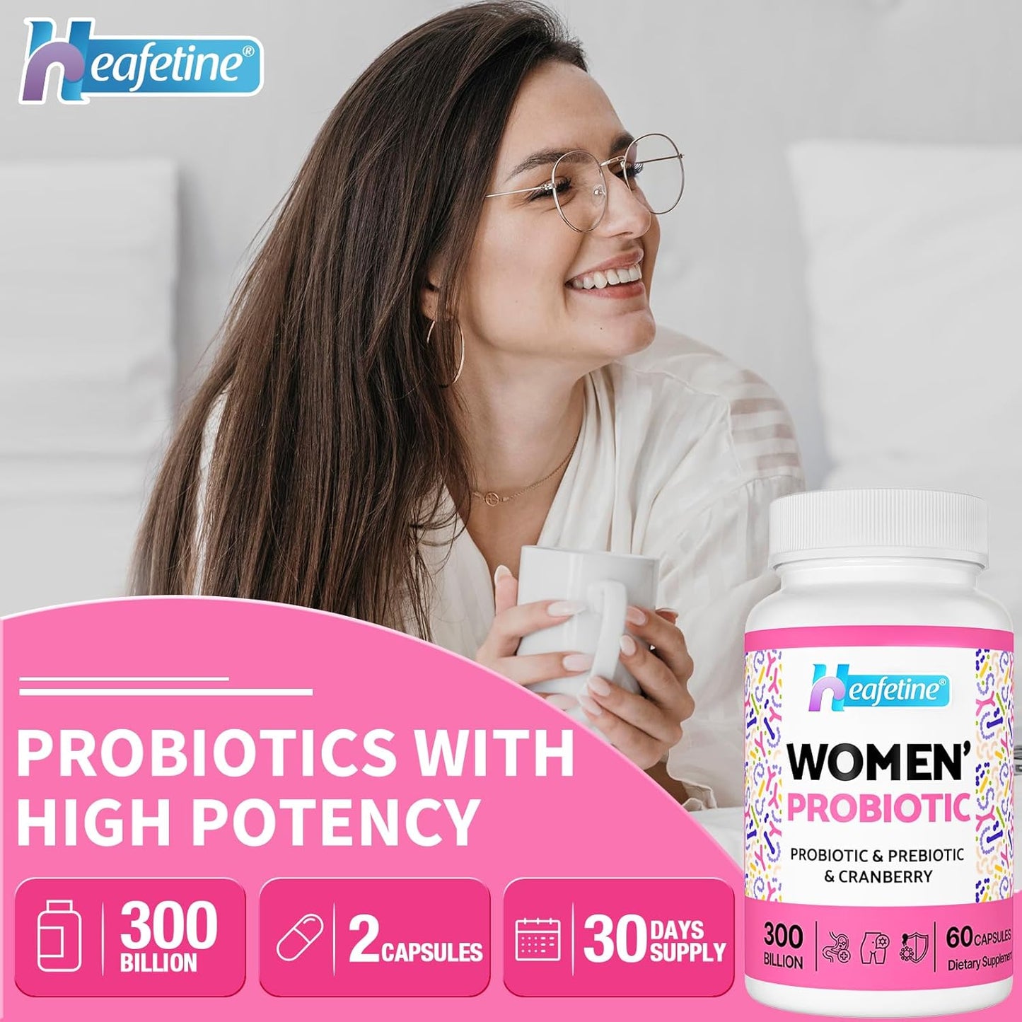 15-in-1 Women's Probiotic with 300 Billion CFUs for Vaginal, Urinary Tract, PH Balance & Immune Support - 60 Capsules