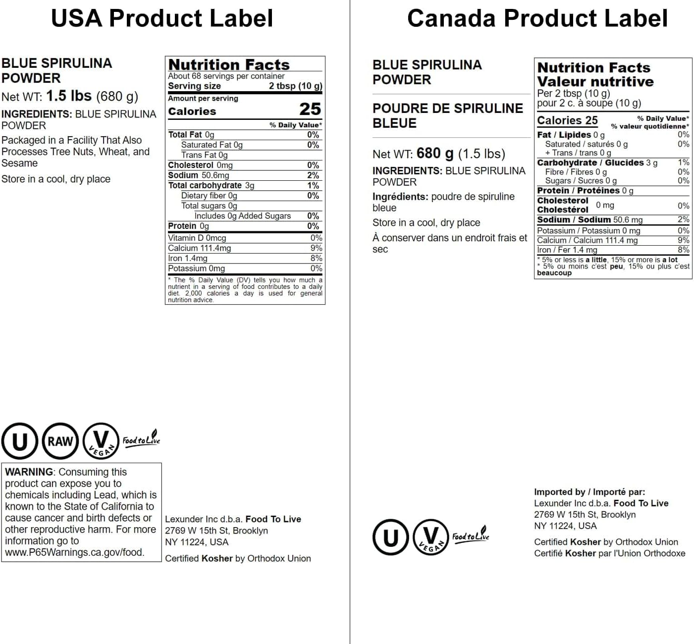 1.5 lb Raw Blue-Green Algae Extract Powder - Organic, Vegan, Non-Irradiated, Rich in Phycocyanin - Perfect for Smoothies, Juices, Shakes, Drinks, and Coloring