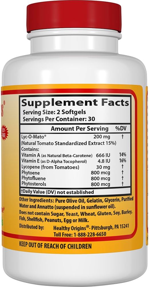 15 mg Healthy Origins Lycopene Softgels - Antioxidant for Heart & Prostate Health - Non-GMO, Gluten-Free - 60 Count