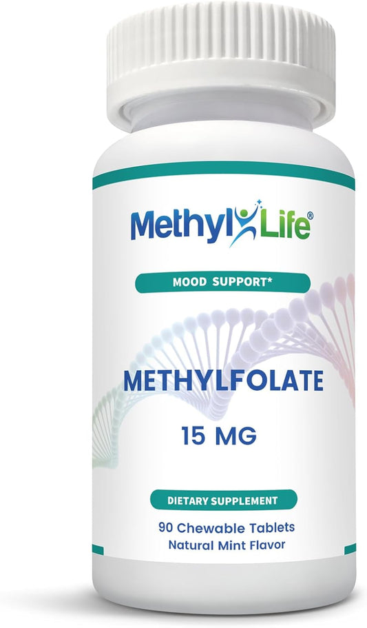 15 mg Pharmaceutical Grade L-Methylfolate Chewables - 3 Months Supply - Non-GMO Gluten Free - Mint Flavor
